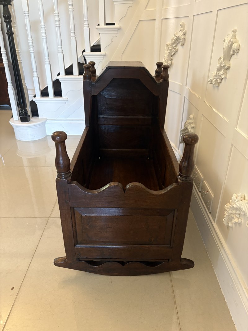 Antique William and Mary Quality Oak Panelled Rocking Crib - Image 9